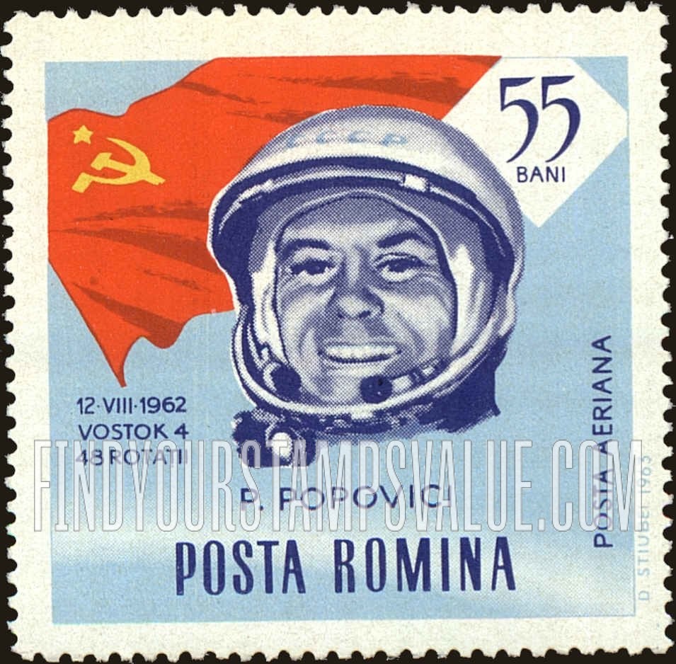FindYourStampsValue: AIR POST STAMPS - Astronauts and flag: Pavel R. Popovich