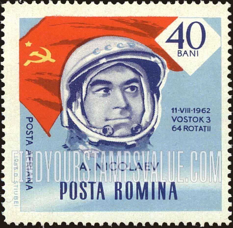 FindYourStampsValue: AIR POST STAMPS - Astronauts and flag: Andrian G. Nikolayev