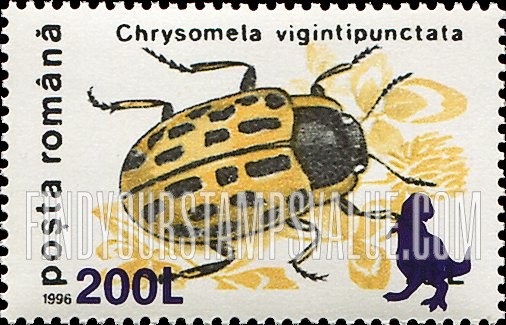 FindYourStampsValue: Insects - Chrysomela vigintipunctata: Surcharged in Violet