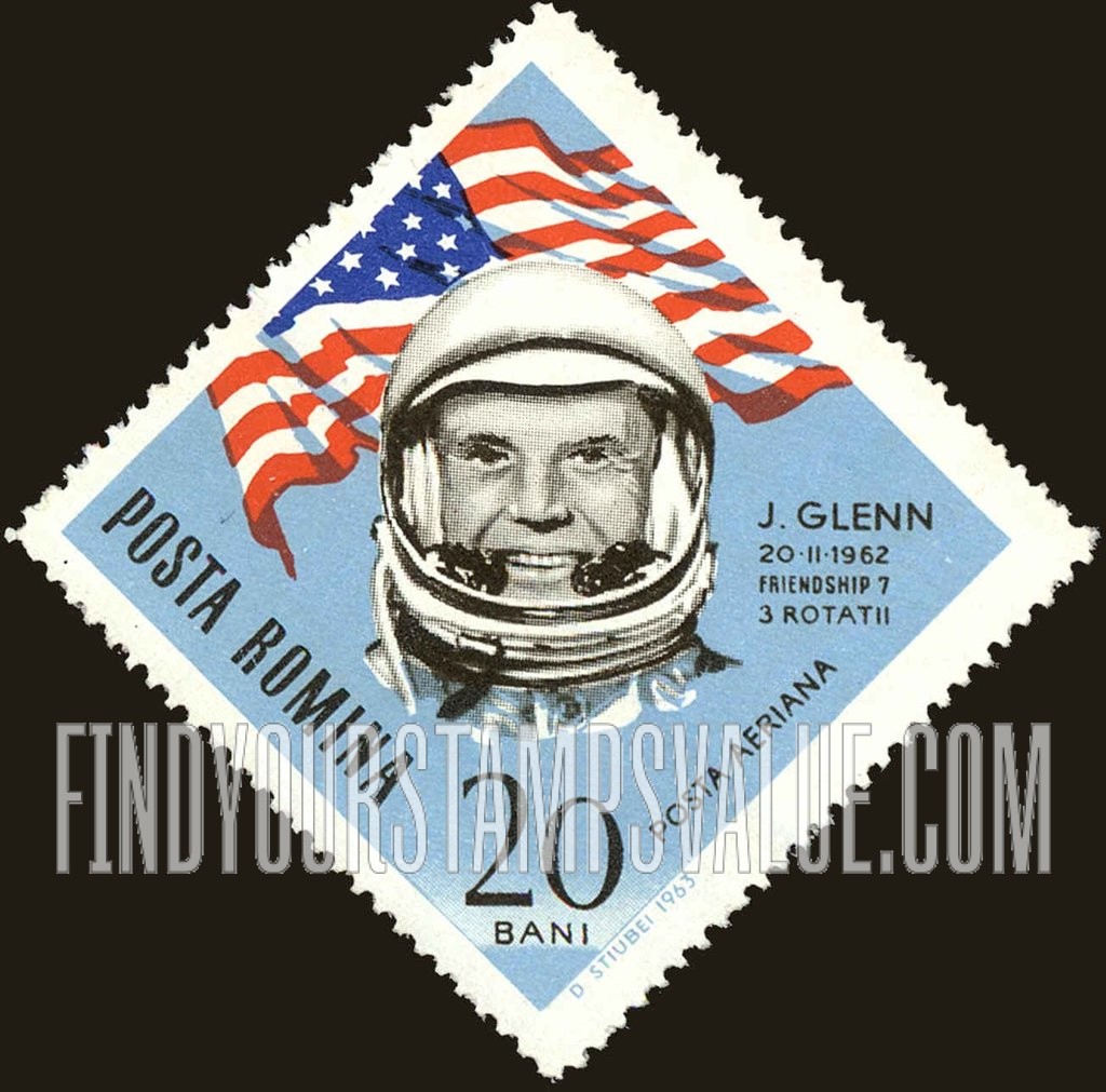 FindYourStampsValue: AIR POST STAMPS - Astronauts and flag: John H. Glenn