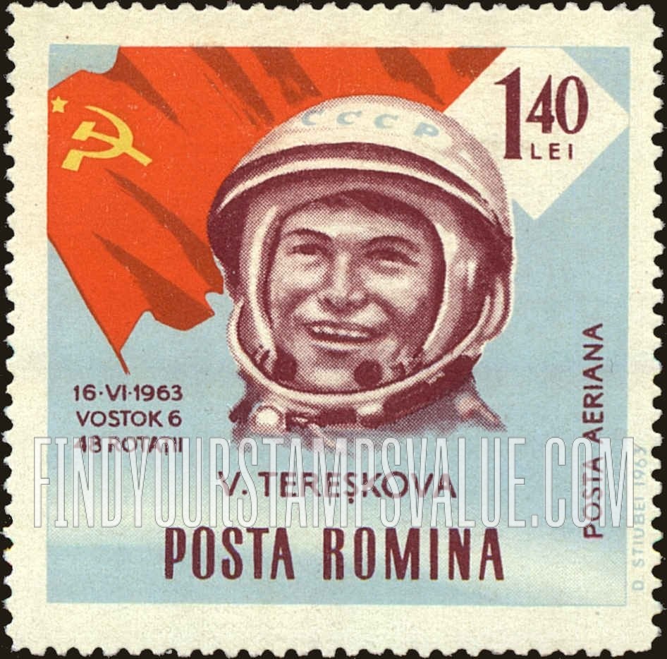 FindYourStampsValue: AIR POST STAMPS - Astronauts and flag: Valentina Tereshkova