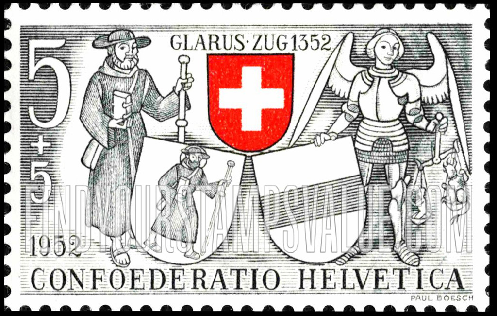 FindYourStampsValue: Semi-Postal: Arms of Switzerland, Glarus and Zug