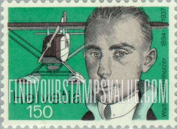 FindYourStampsValue: Federal Administration, Swiss Aviation Pioneers:  Walter Mittelholzer and Dornier hydroplane