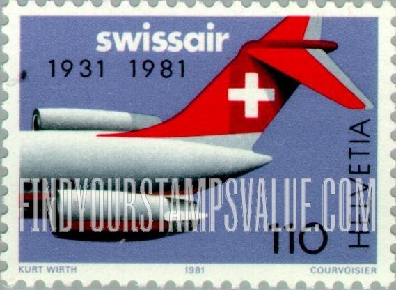 FindYourStampsValue: Federal Administration: DC-9 (50th Anniversary of Swissair)
