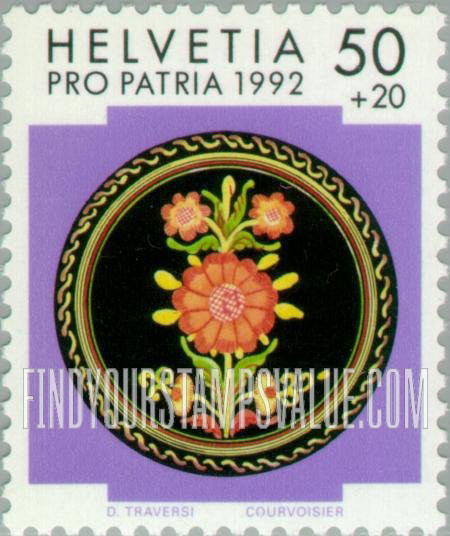 FindYourStampsValue: Semi-Postal, Swiss Folk Art: Earthenware plate, Heimberg, 18th centenary