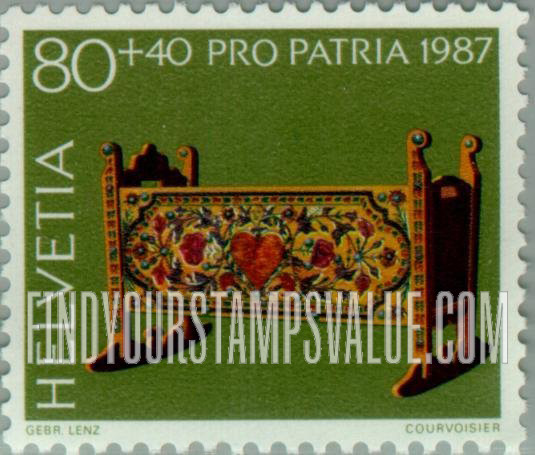 FindYourStampsValue: Semi-Postal, Antique Furniture: Ticino canton cradle, 1782, Valmaggia Museum, Cevio