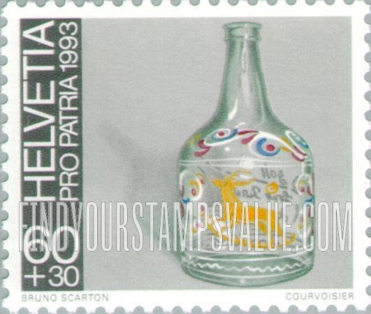 FindYourStampsValue: Semi-Postal, Swiss Folk Art: Fluhli glassware