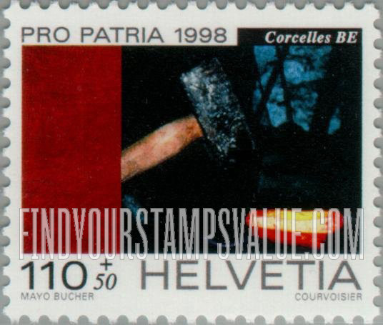 FindYourStampsValue: Semi-Postal, Pro Patria Stamps, 60th Anniversary, Heritage and landscapes: Blacksmiths, Corcelles