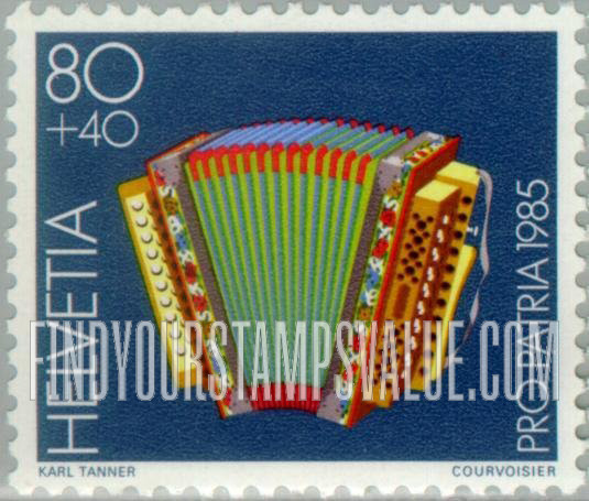 FindYourStampsValue: Semi-Postal, Musical Museum Exhibits: Diatonic accordion, 20th centenary