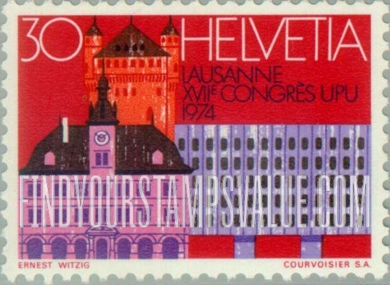 FindYourStampsValue: Federal Administration: Castle, Town Hall, Chauderon Center, Lausanne