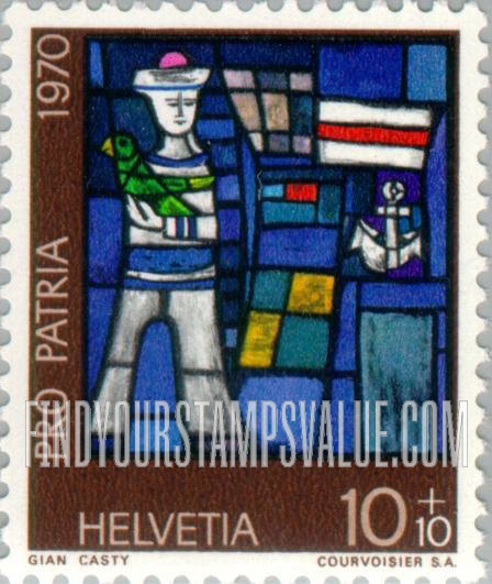 FindYourStampsValue: Semi-Postal: Sailor, by Gian Casty, Gellert Schoolhouse, Basel