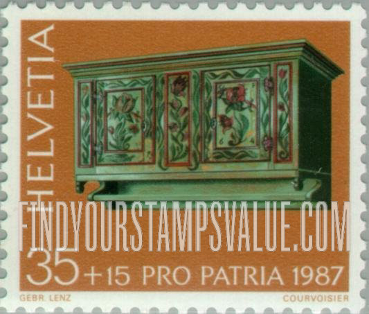 FindYourStampsValue: Semi-Postal, Antique Furniture: Saane Valley wall cabinet, 1764, Vieux Pays d’Enhaut Museum, Chateau d’Oex