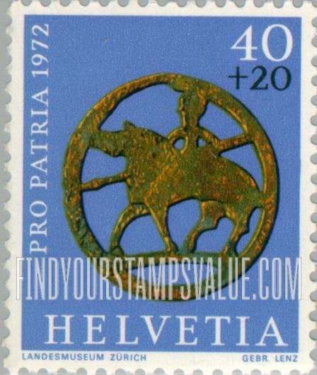 FindYourStampsValue: Semi-Postal, Archaeological Treasures: Horseback rider (decorative disk), early Middle Ages