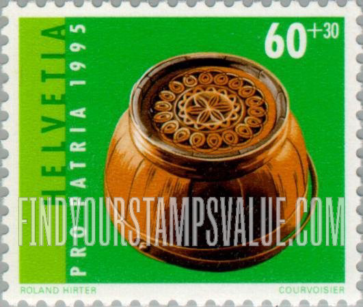 FindYourStampsValue: Semi-Postal, Swiss Folk Art: Wooden cream pail