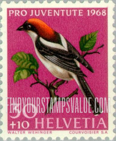 FindYourStampsValue: Semi-Postal, Birds: Woodchat shrike