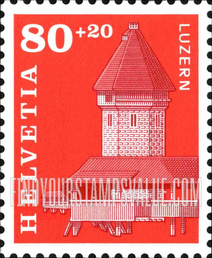 FindYourStampsValue: Semi-Postal, Architectural Heritage: Kapell Bridge and Water Tower, Lucerne