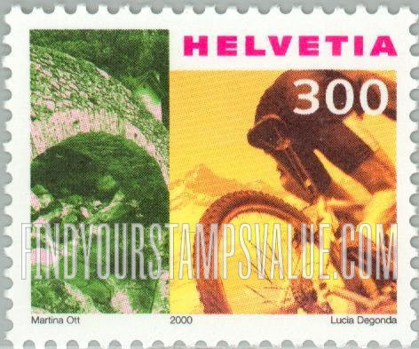 FindYourStampsValue: Federal Administration: Cyclist, bridge and church, Biasca