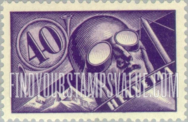 FindYourStampsValue: Air Post: Pilot at Controls of Airplane