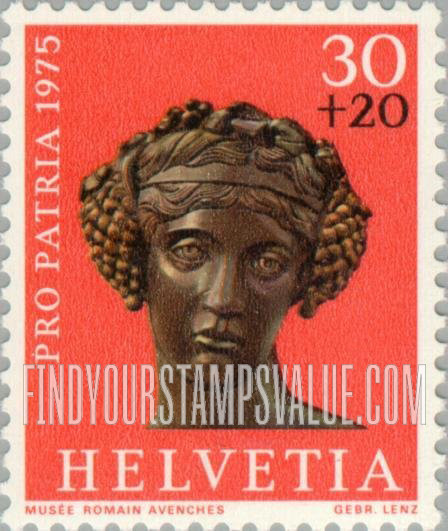FindYourStampsValue: Semi-Postal, Archaeological Treasures: Bronze head of Bacchus, 2nd century