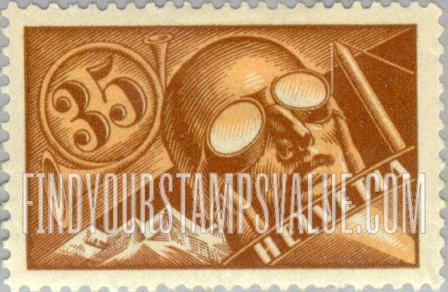FindYourStampsValue: Air Post: Pilot at Controls of Airplane