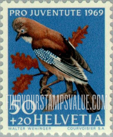 FindYourStampsValue: Semi-Postal, Birds: Eurasian jay