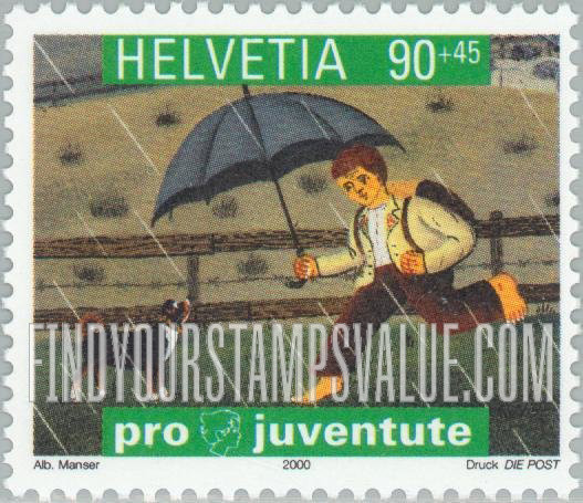 FindYourStampsValue: Semi-Postal, Illustrations from Little Albert, by Albert Manser: Little Albert with umbrella