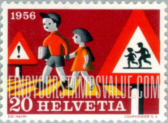 FindYourStampsValue: Federal Administration: Children crossing street and road signs