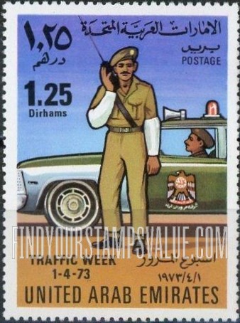 FindYourStampsValue: Traffic Week, Apr. 1-7: Traffic policemen with car & radio - أسبوع المرور، 1-7 أبريل: شرطي المرور مع سيارة وراديو