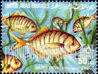 FindYourStampsValue: Fish: Golden trevally - سمك: زريدي