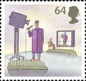 FindYourStampsValue: Great Britain (United Kingdom): World of Invention - Television Camera, Man with Microphone, Man Watching Television
