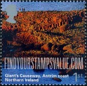 FindYourStampsValue: Great Britain (United Kingdom): Nothern Ireland Scenery - Giant's Causeway, Antrim Coast, Self-Adhesive Booklet Stamp