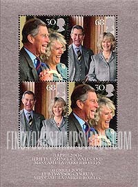 FindYourStampsValue: Great Britain (United Kingdom): Wedding of Prince Charles and Camilla Parker Bowles, Miniature Sheet of 4 Stamps