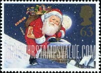 FindYourStampsValue: Great Britain (United Kingdom): Christmas Crackers - Santa climbing into Chimney with Sack full of Crackers