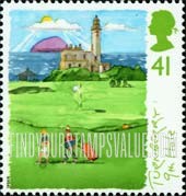 FindYourStampsValue: Great Britain (United Kingdom): Honorable Company of Edinburgh Golfers, 250th Anniversary, Golf Courses - Turnberry, 9th Hole