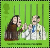 FindYourStampsValue: Great Britain (United Kingdom): Genetics - Chimpanzee and Scientist