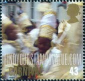 FindYourStampsValue: Great Britain (United Kingdom): Notting Hill Carnival, Expressionist Photografic Images of Dancers - Gold and White Colors of Costumes