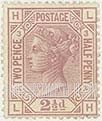 FindYourStampsValue: Great Britain (United Kingdom): Queen Victoria - Two Pence Half Penny Claret
