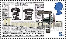 FindYourStampsValue: Great Britain (United Kingdom): 50th Anniversary of the 1st Non-Stop Atlantic Flight from Newfoundland to Ireland of Capt. Alcock and Lt. Brown