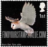 FindYourStampsValue: Great Britain (United Kingdom): Birds of Prey - Barn Owl in Flight