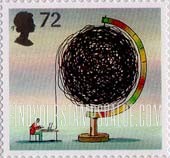 FindYourStampsValue: Great Britain (United Kingdom): World of Invention - Man at Computer with Cord in Large Ball, Self-Adhesive Stamp