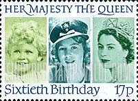 FindYourStampsValue: Great Britain (United Kingdom): Queen Elizabeth II, 60th Birthday - Queen Elizabeth II in 1928, 1942 and 1952