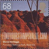 FindYourStampsValue: Great Britain (United Kingdom): UNESCO World Heritage Sites in Great Britain and Australia - Purnululu National Park, Australia