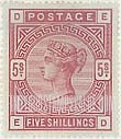 FindYourStampsValue: Great Britain (United Kingdom): Queen Victoria - Five Shillings Carmine Rose