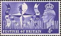 FindYourStampsValue: Great Britain (United Kingdom): Festival of Britain - Festival Symbol