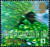 FindYourStampsValue: Great Britain (United Kingdom): Notting Hill Carnival, Expressionist Photografic Images of Dancers - Green Color of Costume