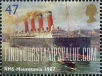FindYourStampsValue: Great Britain (United Kingdom): Ocean Liners - RMS Mauretania, 1907