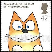 FindYourStampsValue: Great Britain (United Kingdom): Animals from Children's Books - Boots, from The Comic Adventures of Boots, by Satoshi Kitamura