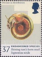 FindYourStampsValue: Great Britain (United Kingdom): Endangered Species - Shining Ram's Horn Snail