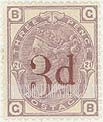 FindYourStampsValue: Great Britain (United Kingdom): Queen Victoria - Three Pence Violet Surcharged in Carmine