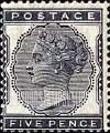 FindYourStampsValue: Great Britain (United Kingdom): Queen Victoria - Five Pence Deep Indigo